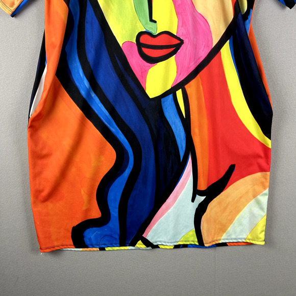 Lerouge Abstract Face Dress Womens XL Pockets Artsy Pop Art Colorful Bright - Picture 3 of 13